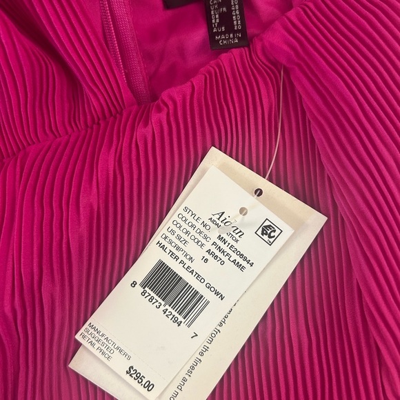 Aidan by Aidan Mattox Cutout Halter Pleated Gown in Pink Flame - Picture 8 of 9